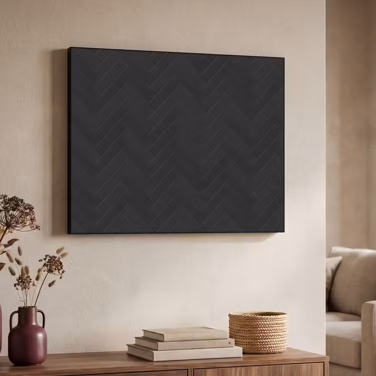 Visgraat - Wandtegel - Mat - Zwart Textielframe zwart klein 947 -sfeer3