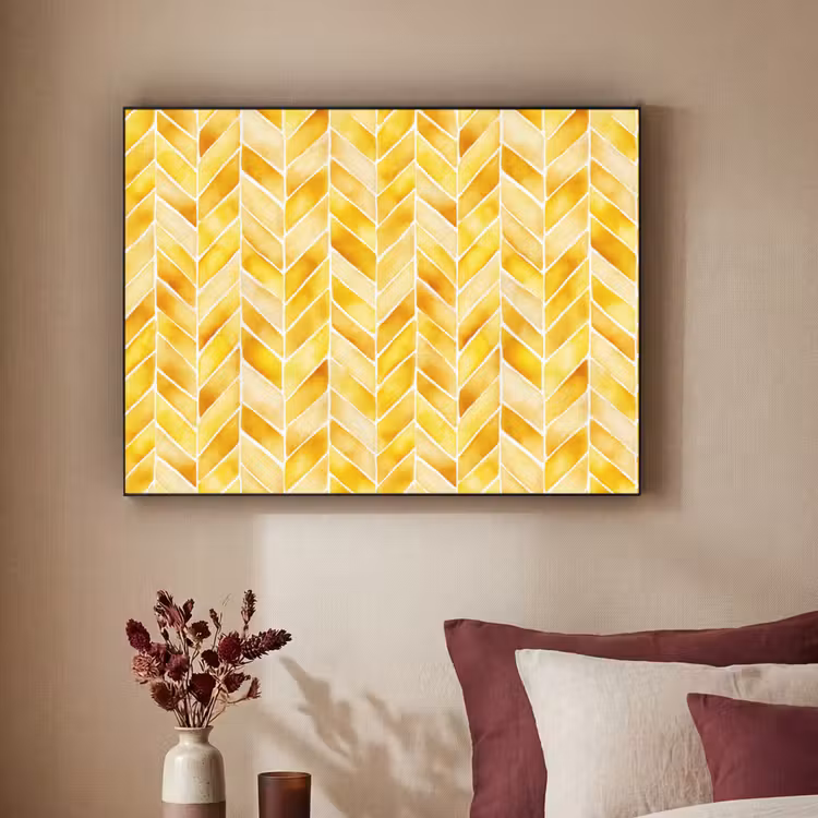 Visgraat - Aquarel - Patronen - Goudgeel Textielframe zwart klein 947 -sfeer1