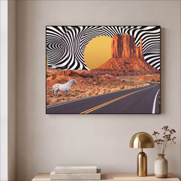 Art Frame - Horse - Desert - Nature - Paard - Woestijn - Natuur Textielframe zwart klein