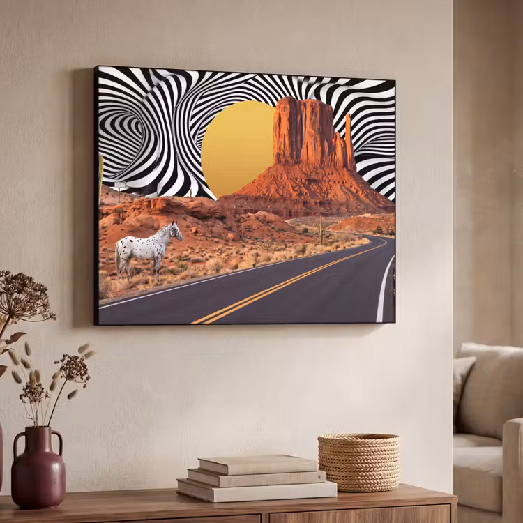 Art Frame - Horse - Desert - Nature - Paard - Woestijn - Natuur Textielframe zwart klein