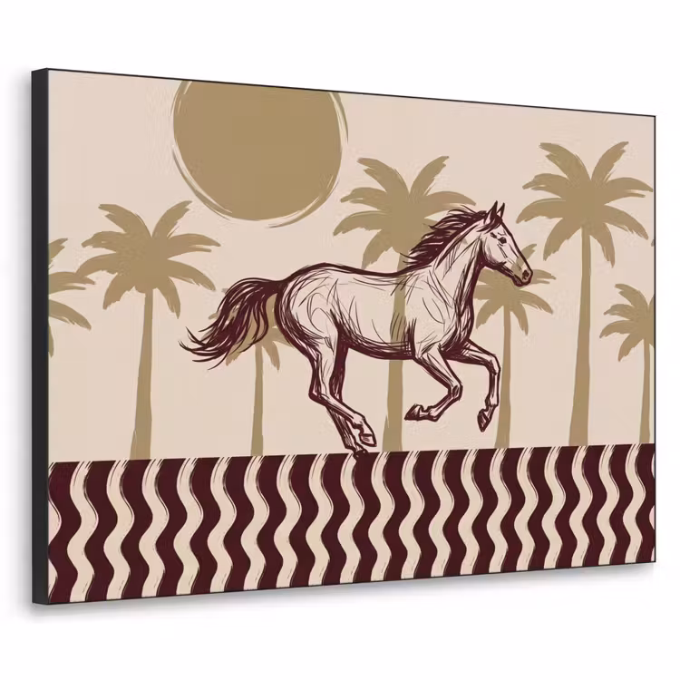 Paard - Galopperend - Woestijn - Illustratie Textielframe zwart klein -3d