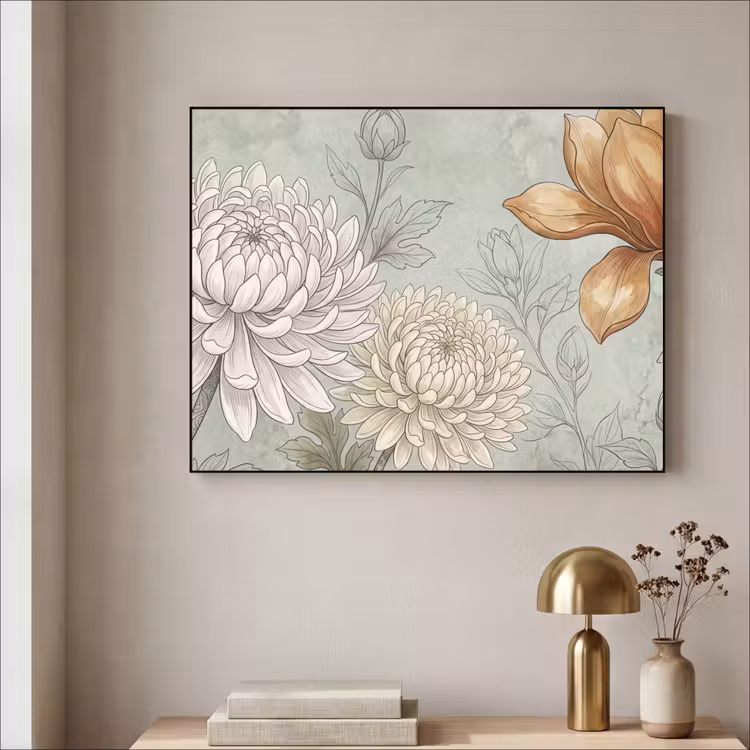 Illustratie - Bloemen - Groen Textielframe zwart klein -sfeer2