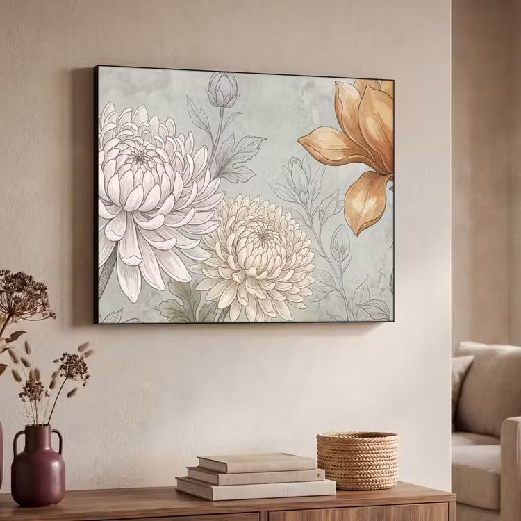 Illustratie - Bloemen - Groen Textielframe zwart klein -sfeer3