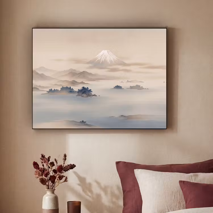 Japans - Landschap - Beige Textielframe zwart klein -sfeer1