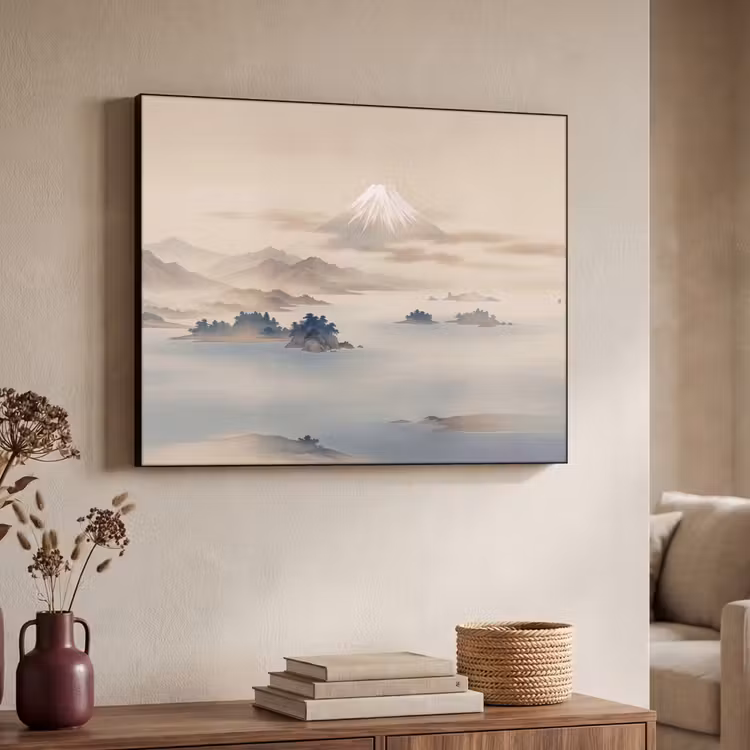 Japans - Landschap - Beige Textielframe zwart klein -sfeer3