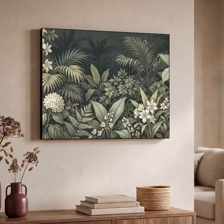 Jungle - Bladeren - Botanisch - Groen Textielframe zwart klein -sfeer3