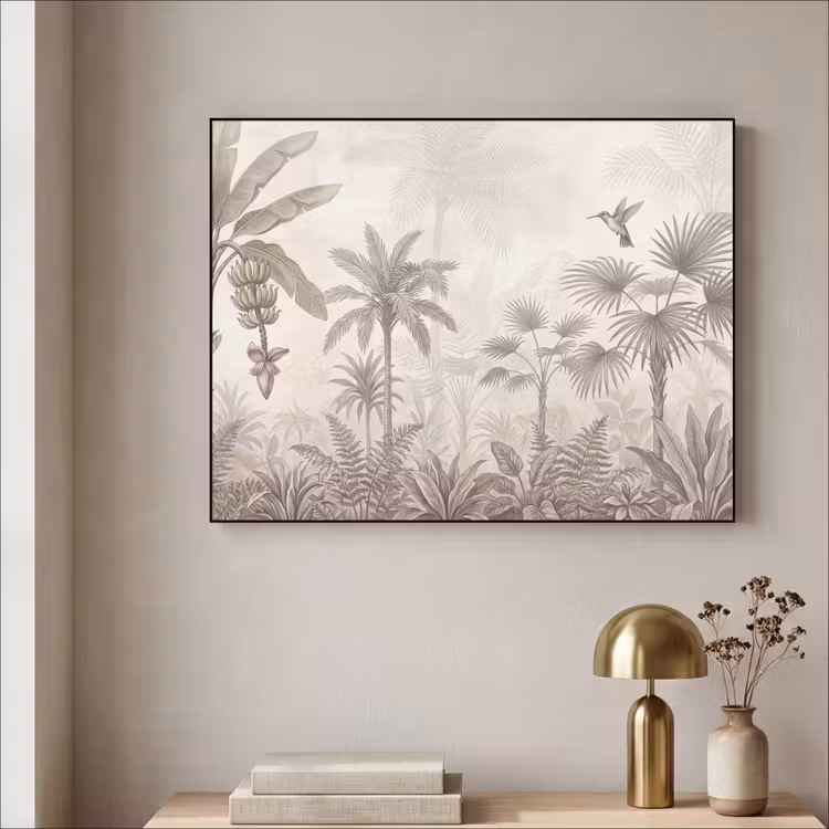 Jungle - Banenboom - Kolibrie - Beige Textielframe zwart klein -sfeer2