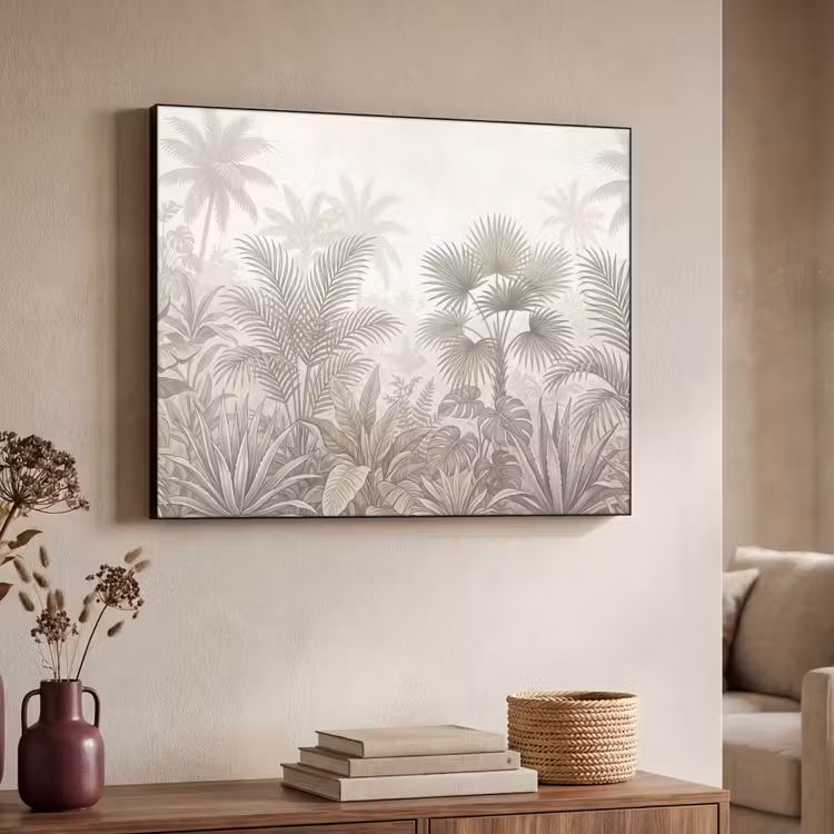 Jungle - Tropisch - Natuur -Vintage - Beige Textielframe zwart klein -sfeer3