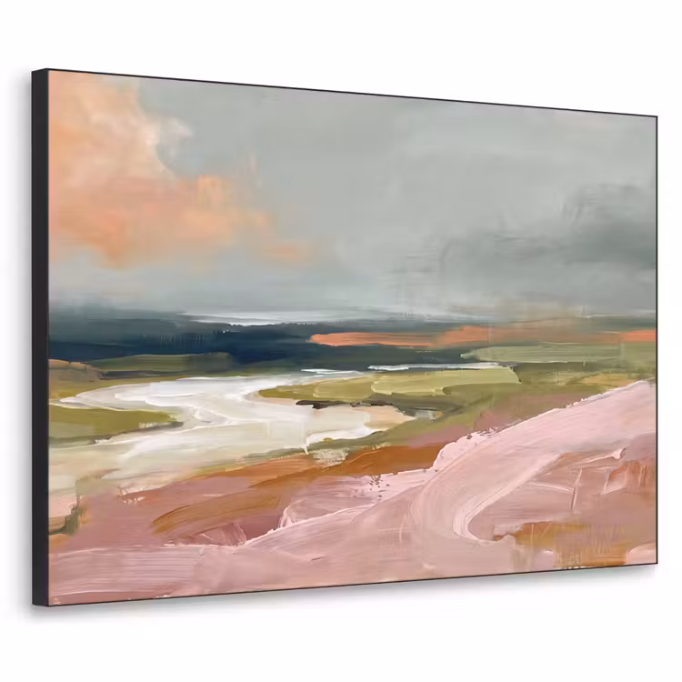 Landschap - Rivier - Abstract - Roze - Groen Textielframe zwart klein -3d