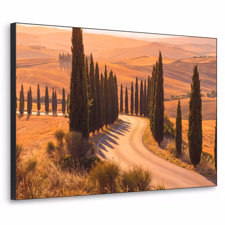 Landschap - Weg - Bomen - Natuur - Goud Textielframe zwart klein -3d