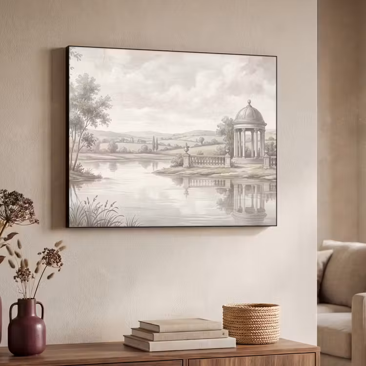 Landschap - Water - Natuur - Sepia Textielframe zwart klein -sfeer3