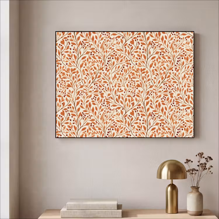 Bladeren - Botanisch - Terracotta Textielframe zwart klein 947 -sfeer2