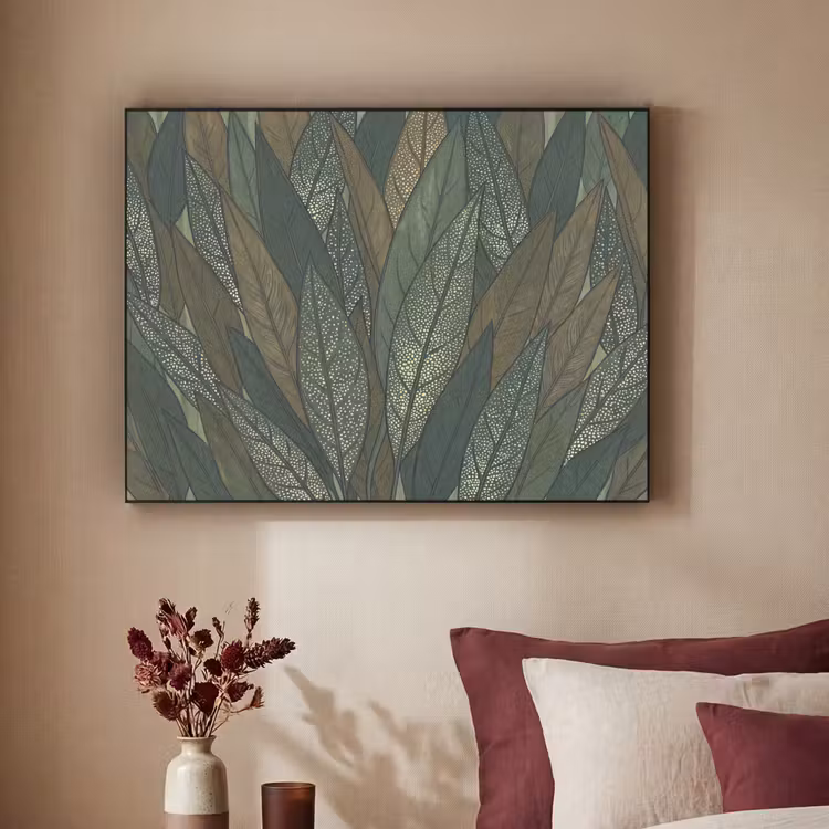 Bladeren - Patroon - Gestippeld - Natuur - Groen Textielframe zwart klein -sfeer1