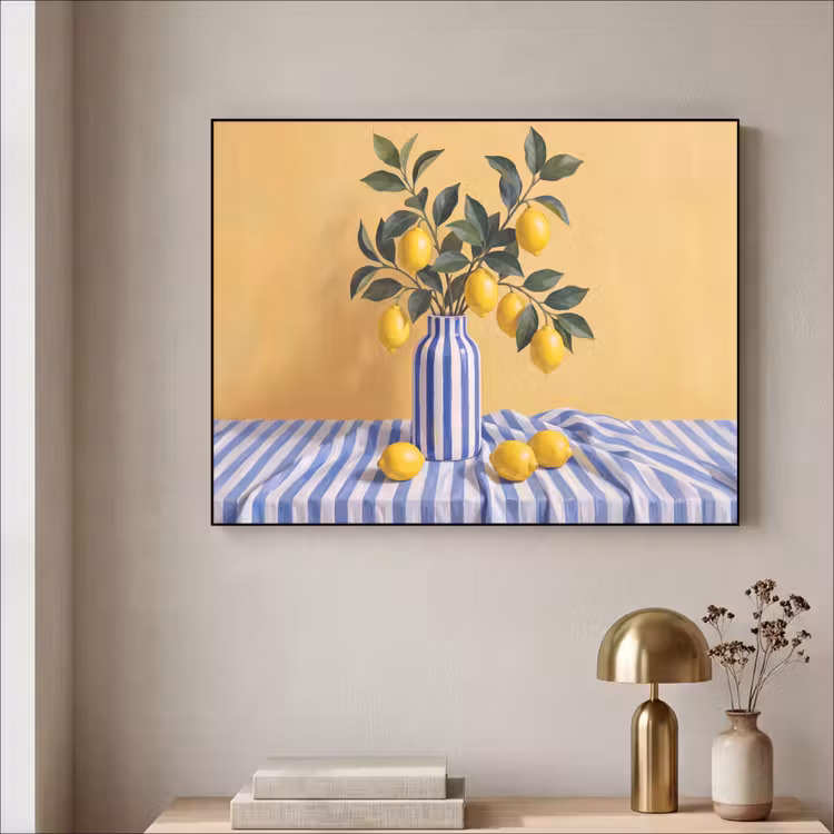 Art Frame - Lemon - Still Life - Modern - Citroen - Stilleven - Modern Textielframe zwart klein