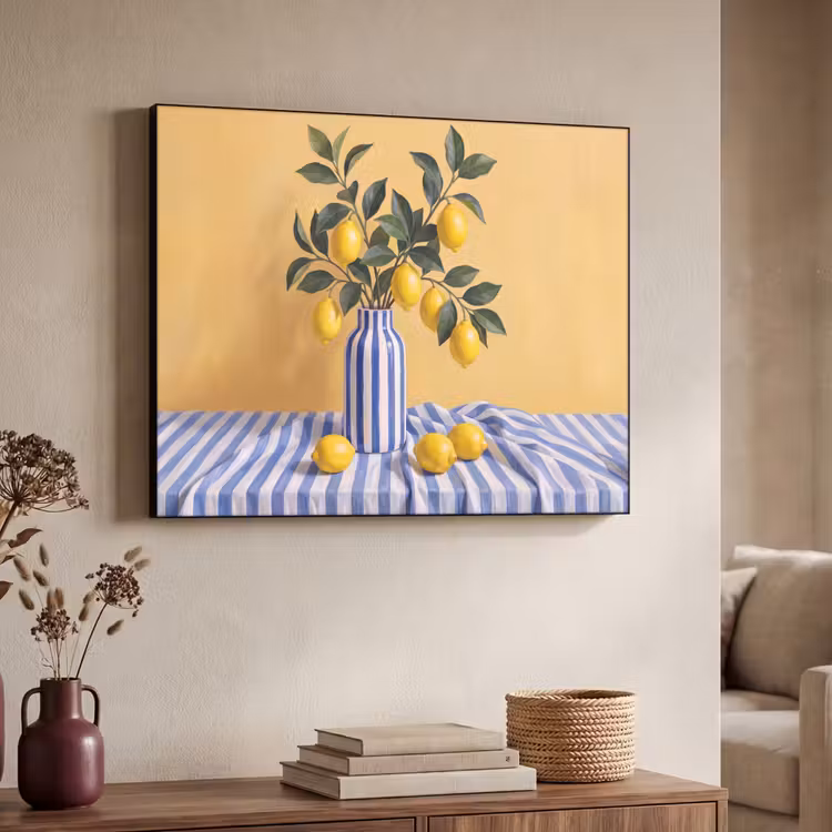 Art Frame - Lemon - Still Life - Modern - Citroen - Stilleven - Modern Textielframe zwart klein