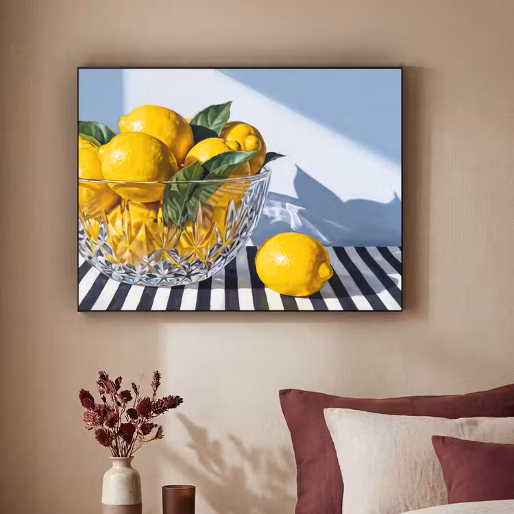 Art Frame - Lemons - Fruit - Yellow - Citroenen - Fruit - Geel Textielframe zwart klein