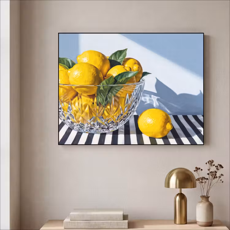 Art Frame - Lemons - Fruit - Yellow - Citroenen - Fruit - Geel Textielframe zwart klein