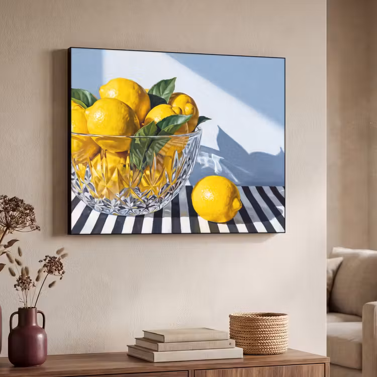 Art Frame - Lemons - Fruit - Yellow - Citroenen - Fruit - Geel Textielframe zwart klein