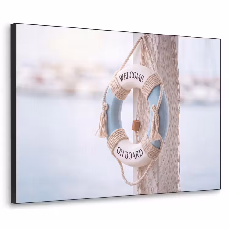 Reddingsboei - Maritiem - Welkom - Blauw - Wit Textielframe zwart klein -3d