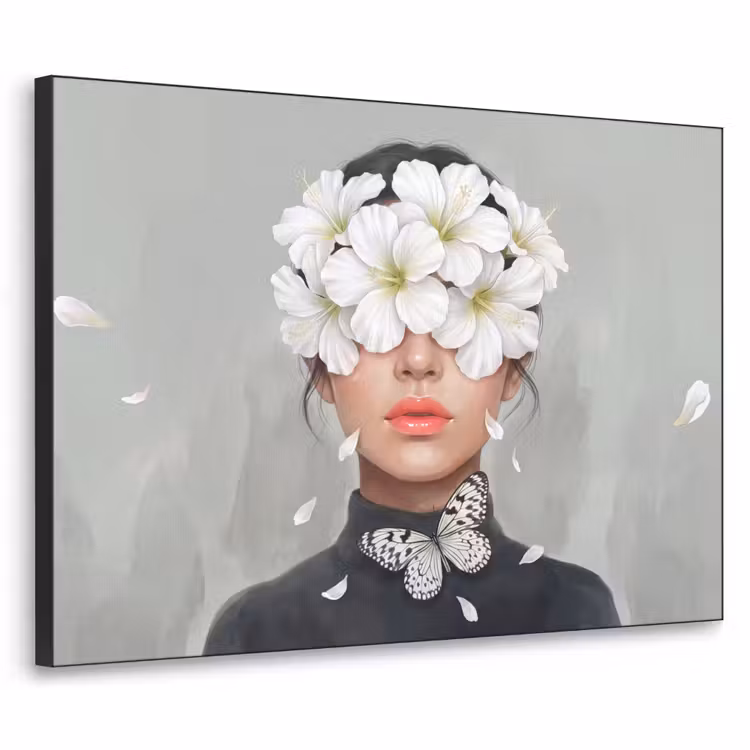 Lelies - Portret - Wit Textielframe zwart klein -3d