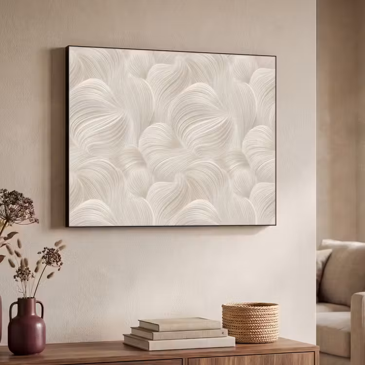 Lijnen - Waaier - Beige Textielframe zwart klein 947 -sfeer3