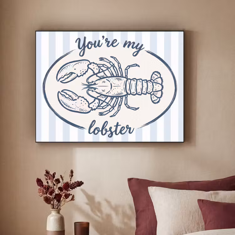 Kreeft - Illustratie - Liefde - Blauw - Decoratie Textielframe zwart klein -sfeer1