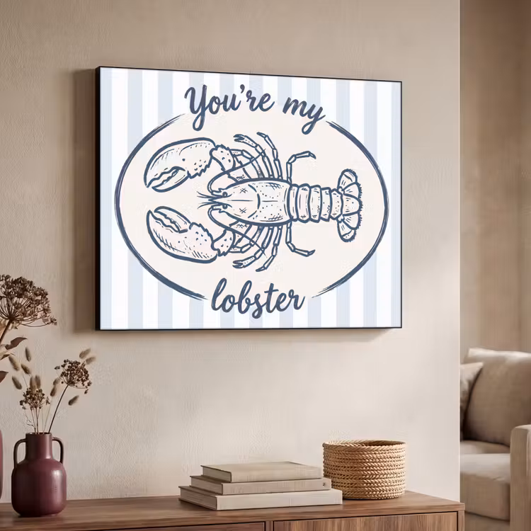 Kreeft - Illustratie - Liefde - Blauw - Decoratie Textielframe zwart klein -sfeer3