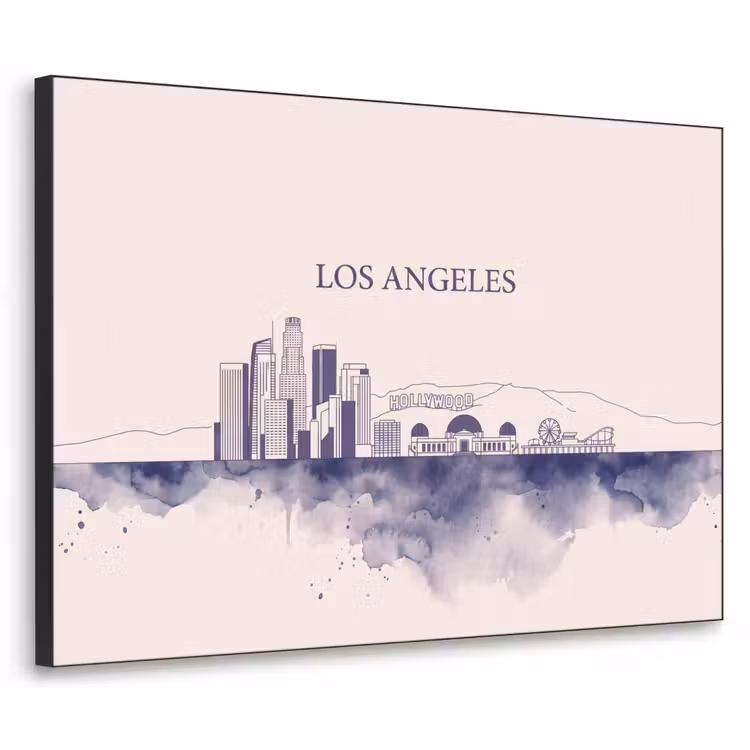 Los Angeles - Skyline - Architectuur - Aquarel - Blauw Textielframe zwart klein -3d