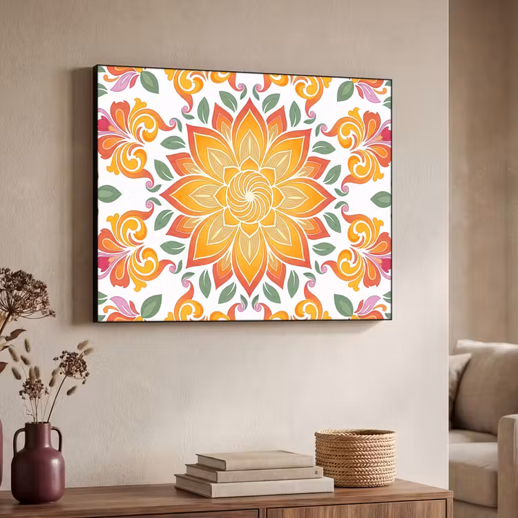 Mandala - Bloemen - Decoratie - Kleurrijk - Abstract Textielframe zwart klein -sfeer3