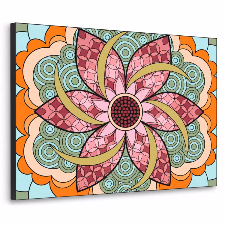 Mandala - Geometrisch - Kunst - Decoratief - Kleurrijk Textielframe zwart klein -3d