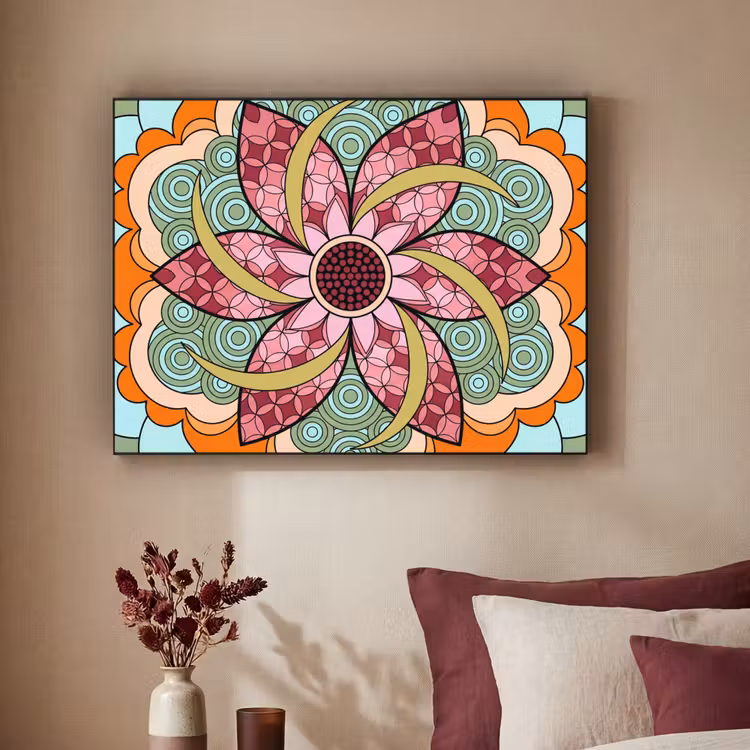 Mandala - Geometrisch - Kunst - Decoratief - Kleurrijk Textielframe zwart klein -sfeer1