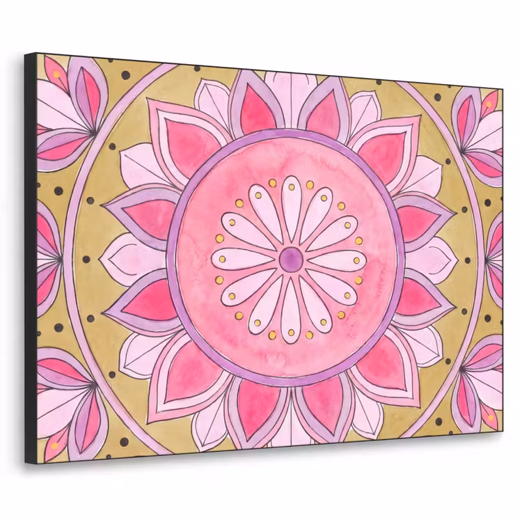 Mandala - Patroon - Kunst - Aquarel - Roze Textielframe zwart klein -3d