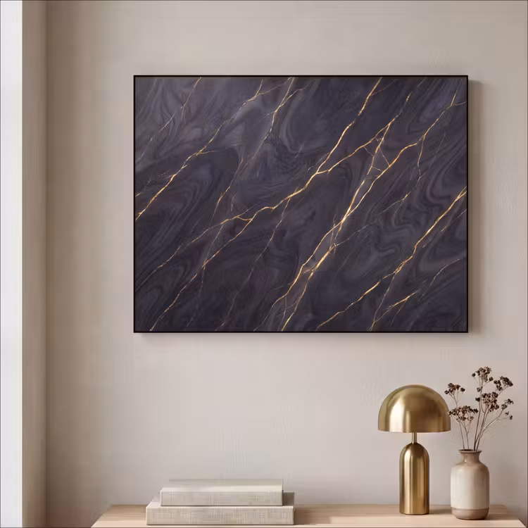 Marmer - Goudaders - Abstract - Modern - Zwart Textielframe zwart klein -sfeer2