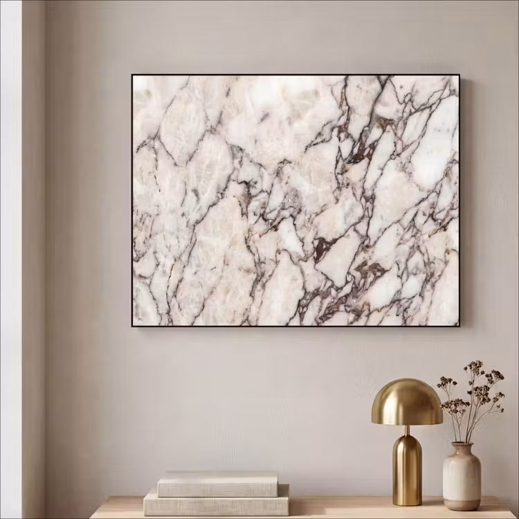 Marmer - Textuur - Abstract - Wit - Bruin Textielframe zwart klein -sfeer2