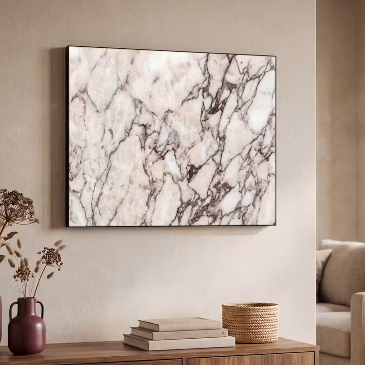 Marmer - Textuur - Abstract - Wit - Bruin Textielframe zwart klein -sfeer3