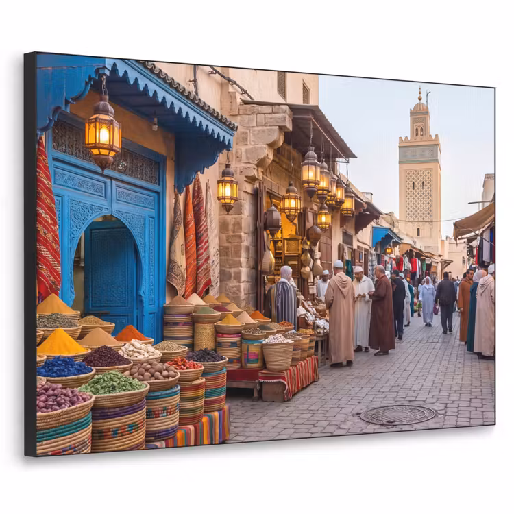 Art Frame - Market - Oriental - Colorful - Markt - Oosters - Kleurrijk Textielframe zwart klein