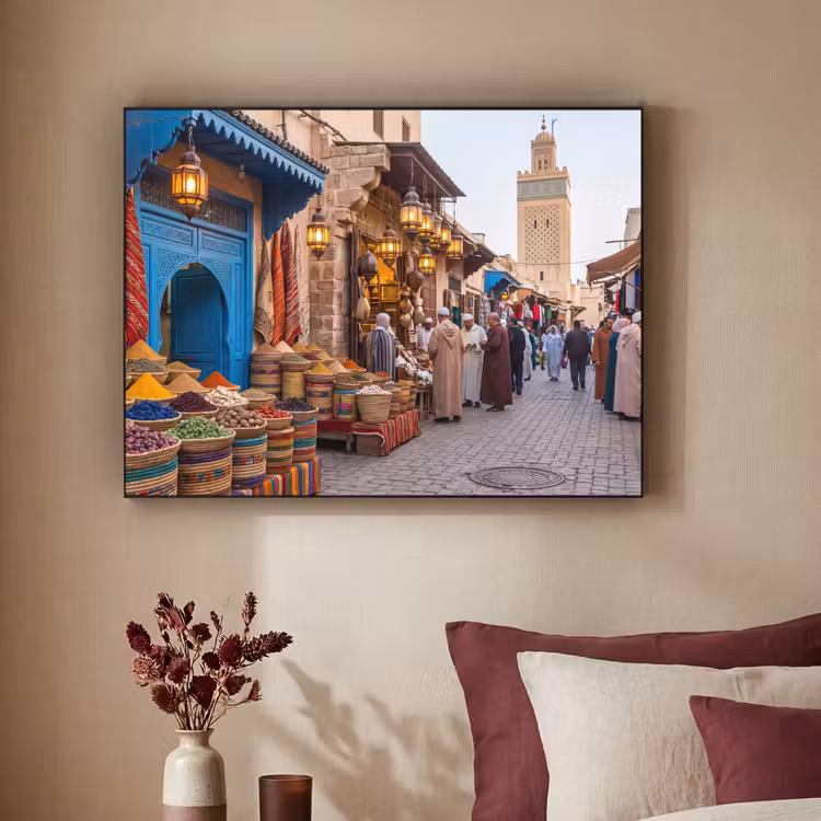 Art Frame - Market - Oriental - Colorful - Markt - Oosters - Kleurrijk Textielframe zwart klein