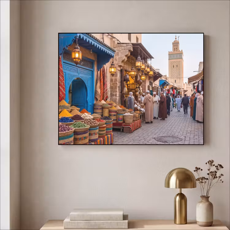 Art Frame - Market - Oriental - Colorful - Markt - Oosters - Kleurrijk Textielframe zwart klein