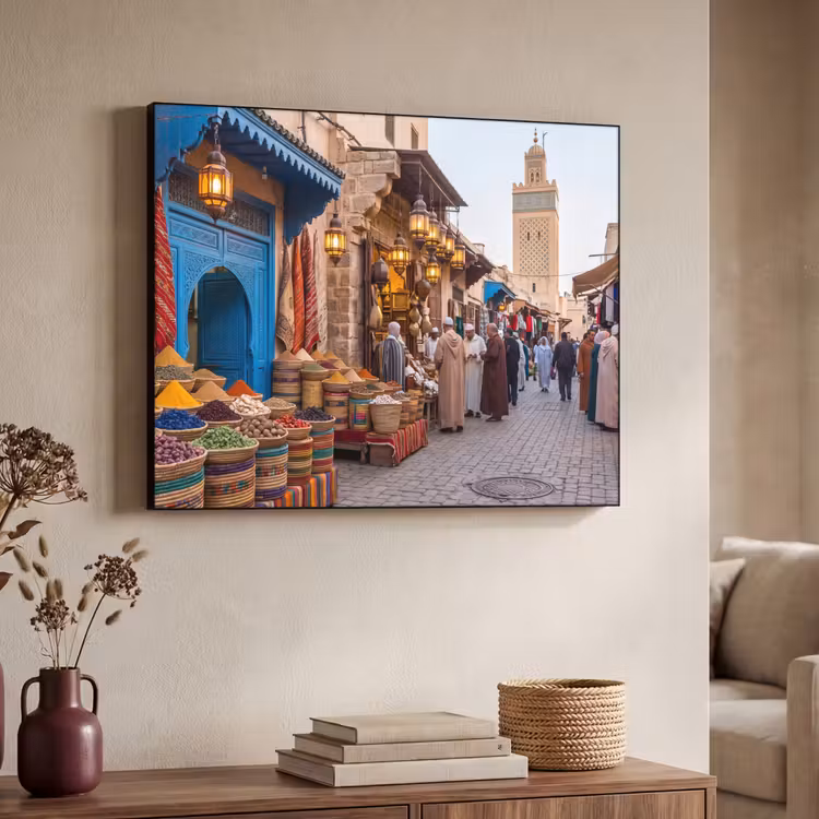 Art Frame - Market - Oriental - Colorful - Markt - Oosters - Kleurrijk Textielframe zwart klein