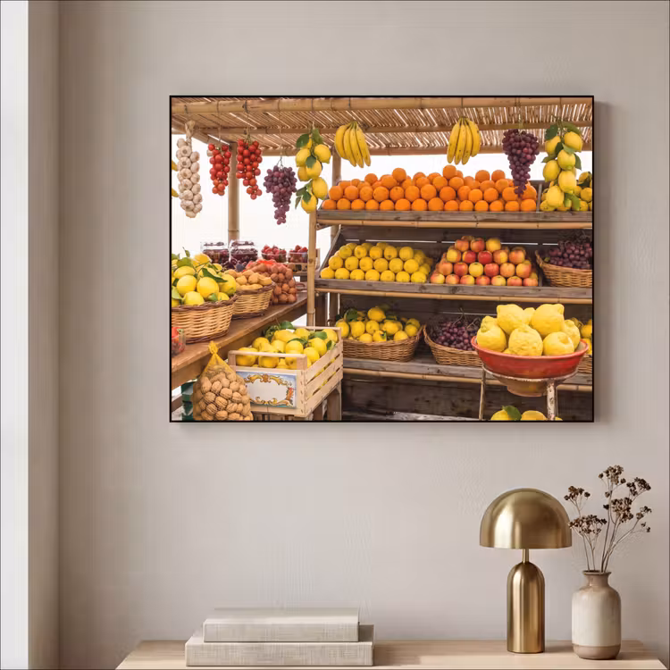Art Frame - Market Stall - Fruit - Fresh - Marktkraam - Fruit - Vers Textielframe zwart klein