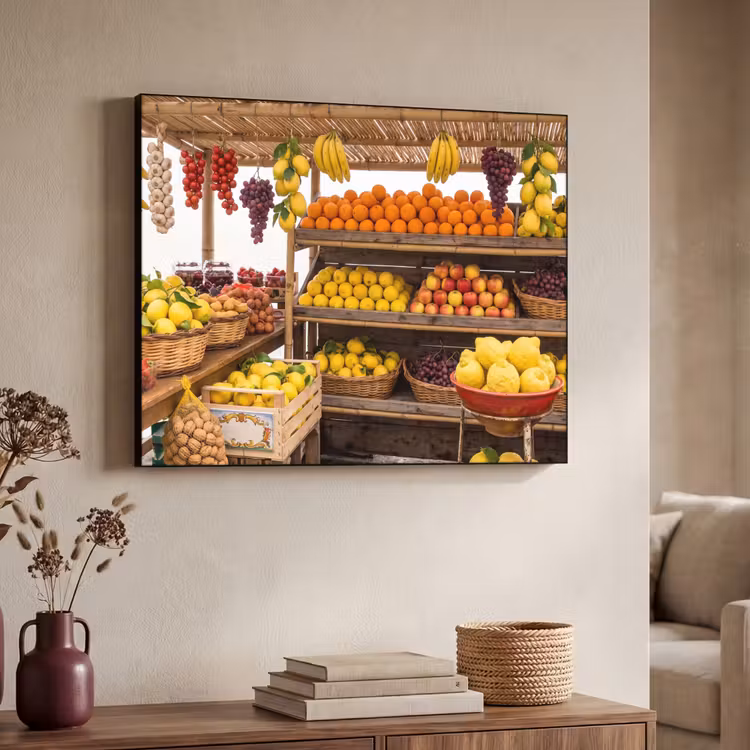 Art Frame - Market Stall - Fruit - Fresh - Marktkraam - Fruit - Vers Textielframe zwart klein