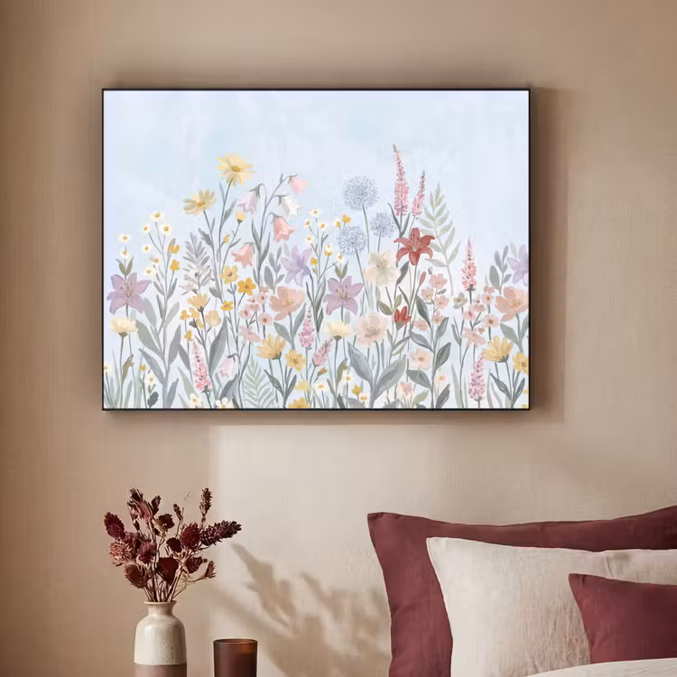 Weidebloemen - Illustratie - Kleurrijk Textielframe zwart klein -sfeer1