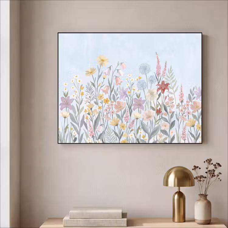 Weidebloemen - Illustratie - Kleurrijk Textielframe zwart klein -sfeer2