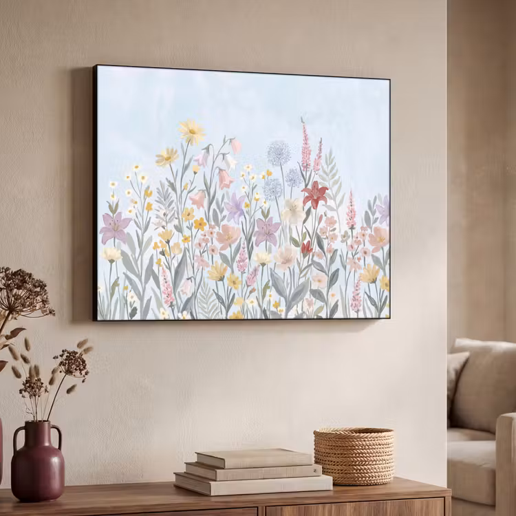 Weidebloemen - Illustratie - Kleurrijk Textielframe zwart klein -sfeer3