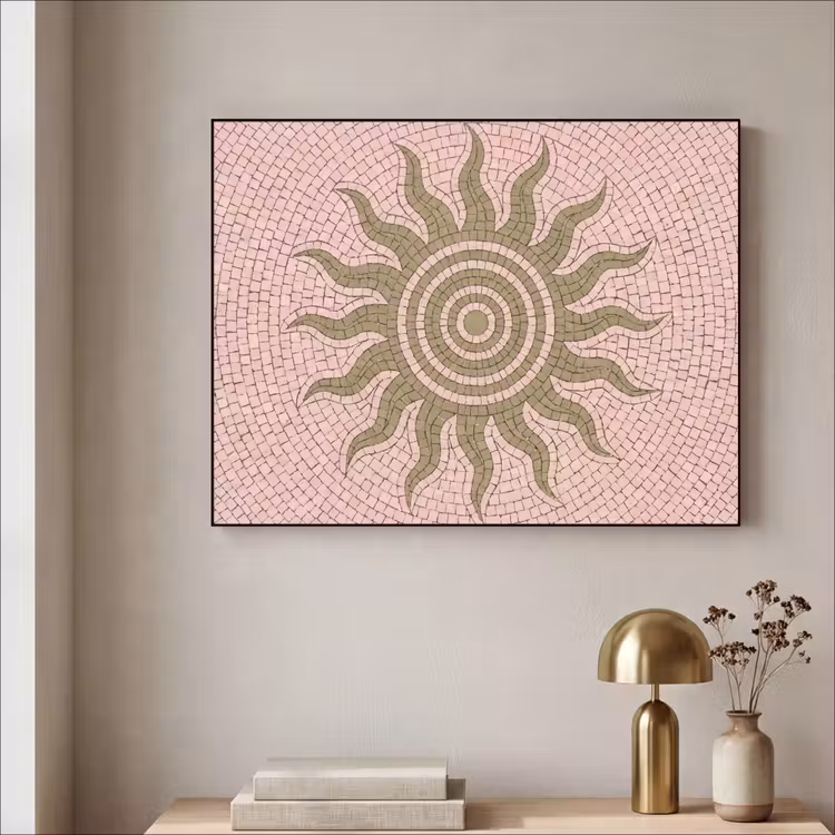 Mozaïek - Zon - Patroon - Klassiek - Roze Textielframe zwart klein -sfeer2
