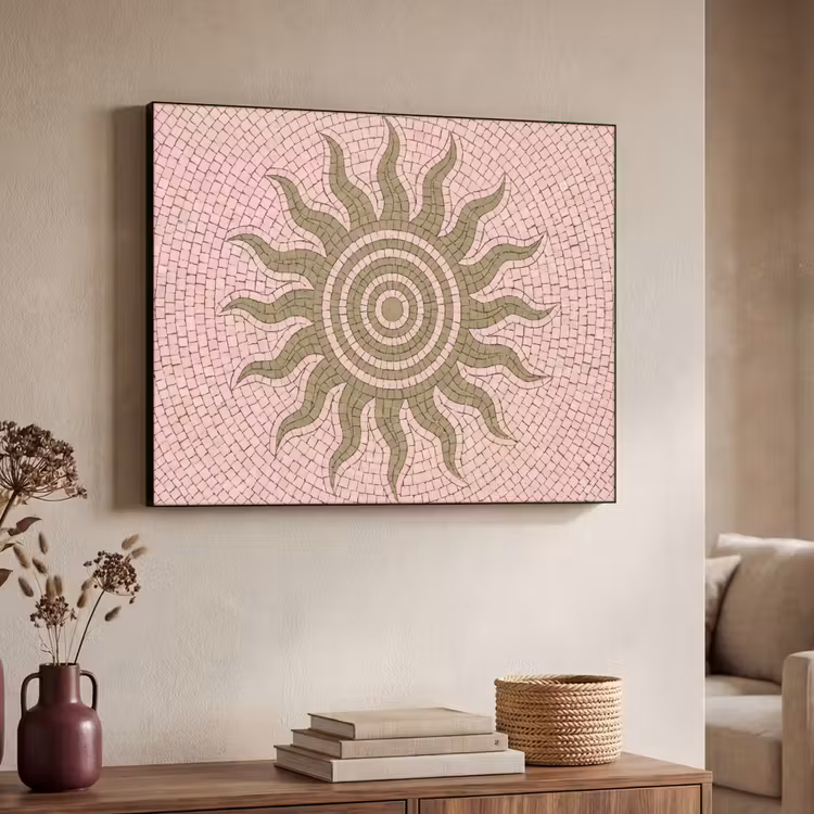 Mozaïek - Zon - Patroon - Klassiek - Roze Textielframe zwart klein -sfeer3
