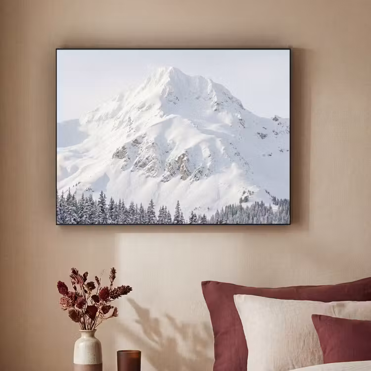 Berg - Sneeuw - Winter - Natuur - Wit Textielframe zwart klein -sfeer1
