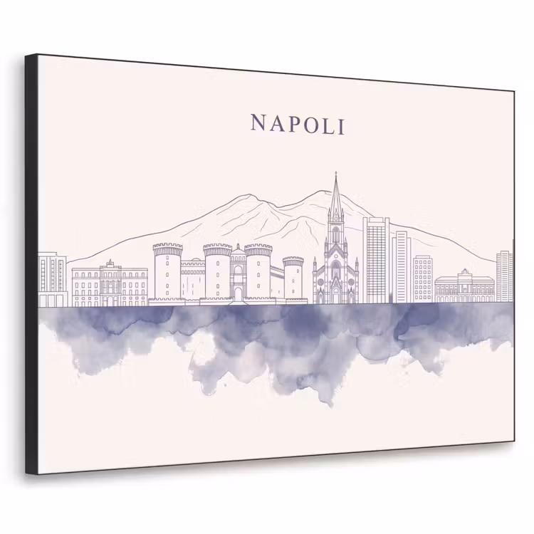 Napels - Skyline - Italie - Lijntekening - Aquarel Textielframe zwart klein -3d