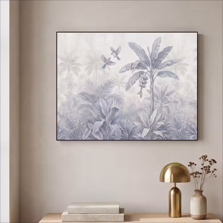 Natuur - Vogel - Jungle - Illustratie - Blauw Textielframe zwart klein -sfeer2