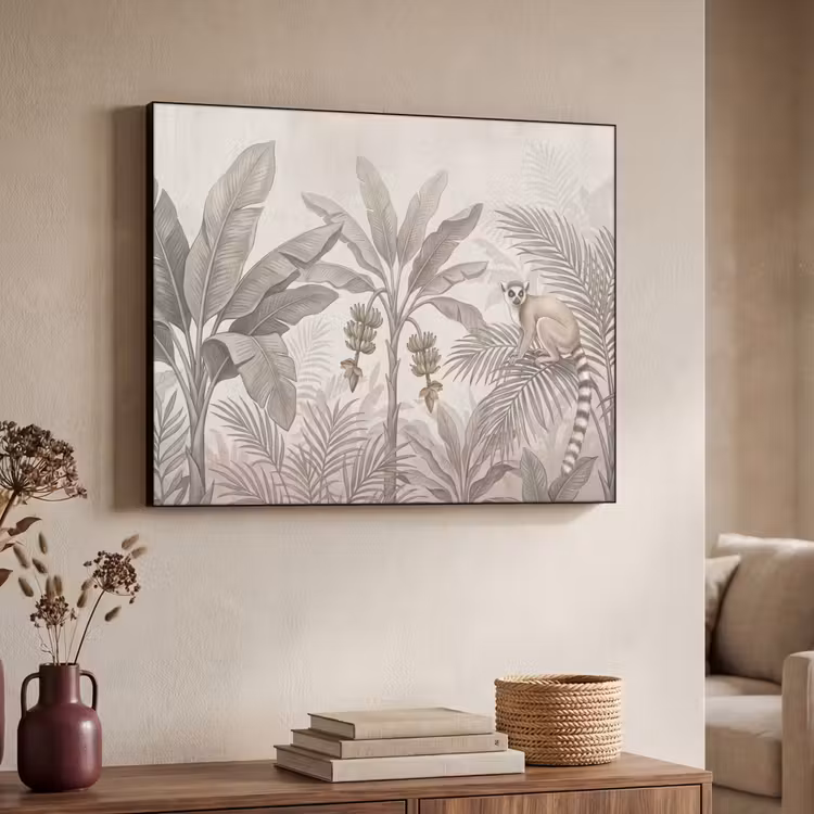 Natuur - Jungle - Ringstaartmaki - Bruin Textielframe zwart klein -sfeer3